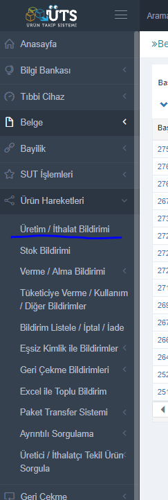 ÜTS ye e-imza ile giriş yaptıktan sonra 
tekil takip bildirimlerine “ürün hareketleri” başlığı altından ulaşabilirsiniz. 